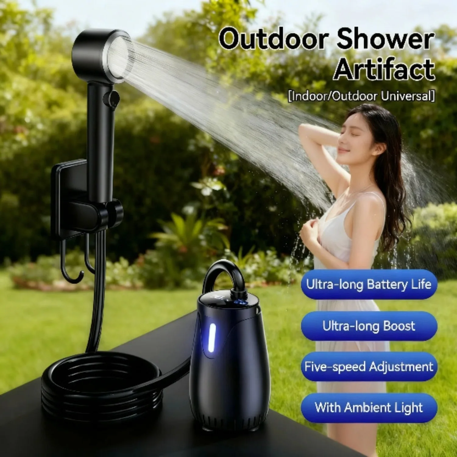 Camping Shower Pump RV Outdoor Shower Kit Camp Shower W/Full Screen Intelligent Digital Display Adjustable 8000mAh