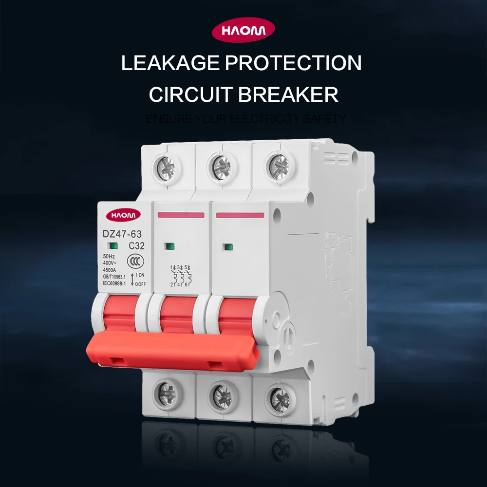 HAOM 3P DC MCB Disjuntor Protetor de Poder Início diferencial rearmable automatico Din Rail Interruptor Do Ar Disjuntor Miniatura