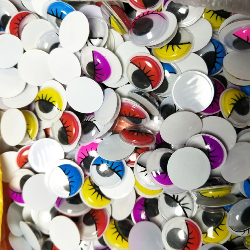 350PCS 6MM 7MM Multicolor 3D Dolls Eyes Round Plastic Eyelash Eye Wobbly Googly Moving Eyes DIY Toy Dolls Scrapbook