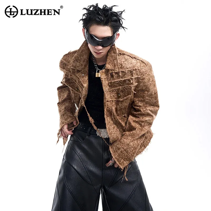 

LUZHEN Denim Jacket Tassel Burr Trendy High Street 2024 Men's Autumn Personalized Clothing Designer Worn American Coats LZ5821