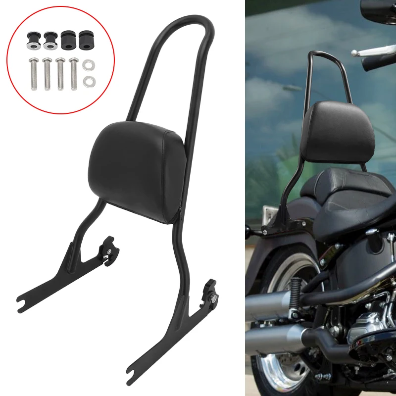 Motorcycle Black Rear Sissy Bar With Backrest Pad Kit For Harley Softail Custom Springer FXST FXSTC FXSTB Fat Boy FLSTF 06-up