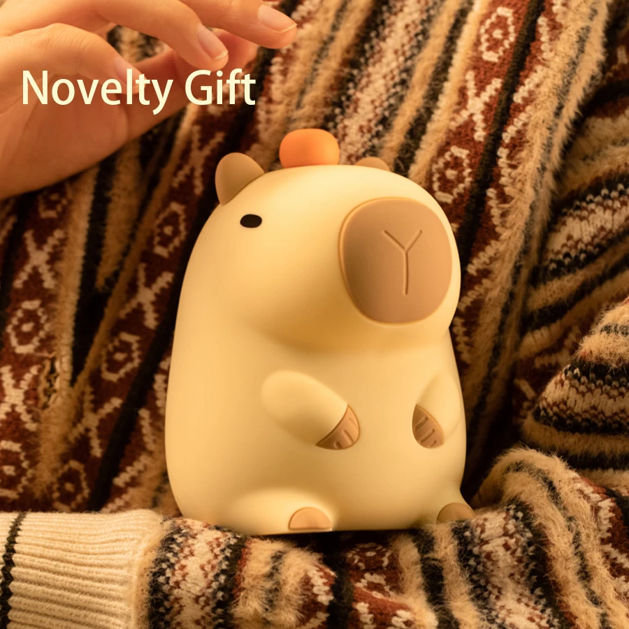 Cute Cartoon Capybara Silicone Night Light USB Rechargeable Dimming Timing Sleep Night Lamp Children's Room Decor Kids Gift