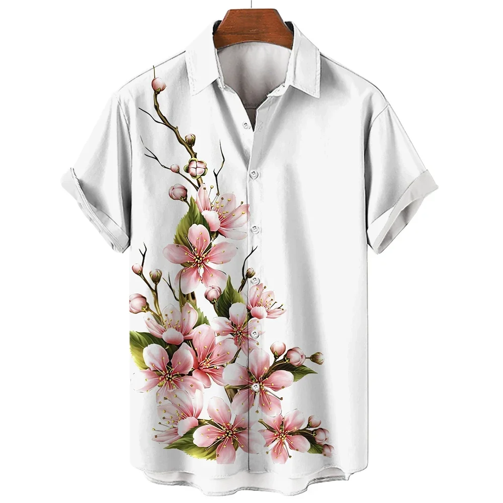 Camisa de manga corta con un aspecto fresco y moderno, nuevo estilo, 2023 El estampado floral 3D le da un efecto de ciudad floreciente. Es un cas