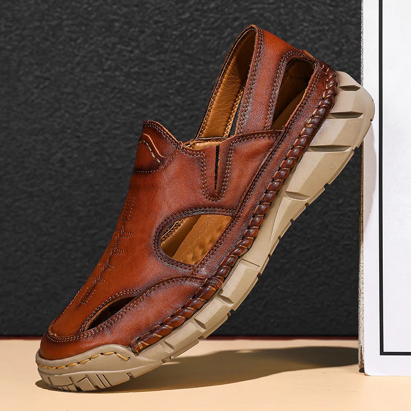 

Летние мужские сандалии, кожаная повседневная обувь для мужчин, уличные кожаные сандалии для мужчин, пляжная обувь, мужская обувь в римском стиле