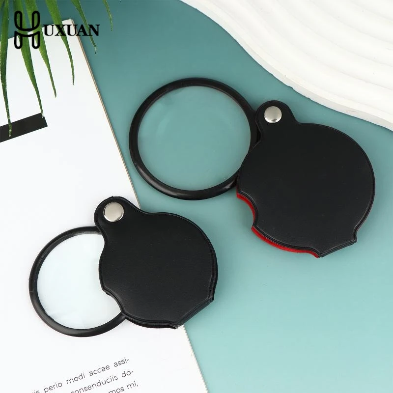 50/60/70MM Folding Magnifying Glass Folded Leather Case Portable Handheld Jewelry Loupe 8X Mini Magnification