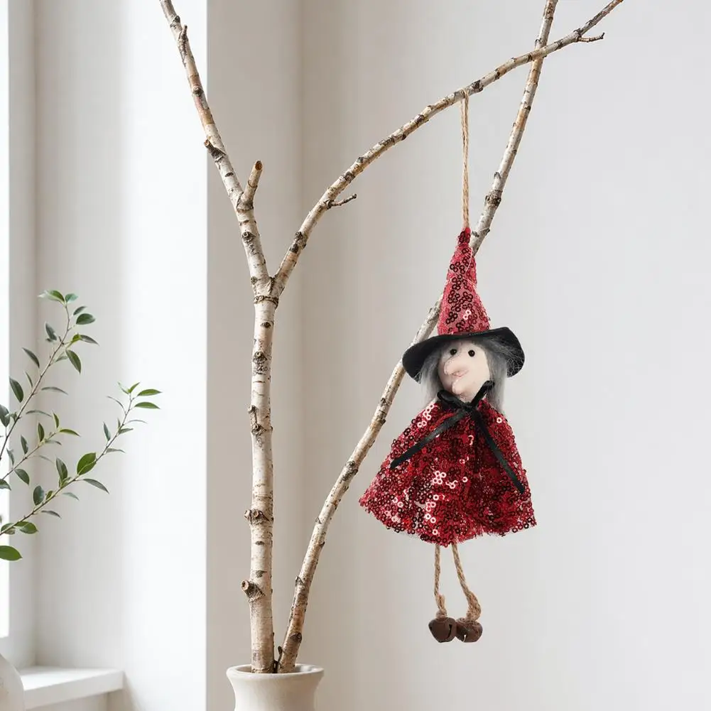 Halloween Party Decoration Halloween Table Centerpiece Halloween Witch Doll with Bells Sequins Fabric Hanging for Tree