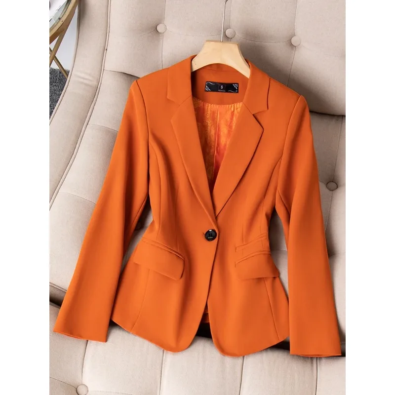 Oranje Damespak Formele Blazer Dames Dames Dames Lange Mouw Effen Slanke Zakelijke Werkkleding Jas Lente