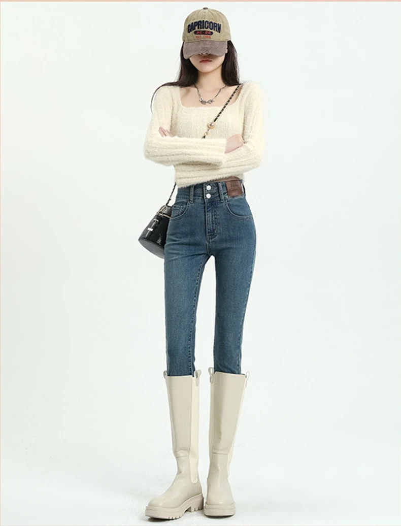 

Новые осенне-зимние брендовые женские бархатные толстые теплые эластичные джинсы-карандаш больших размеров для девочек