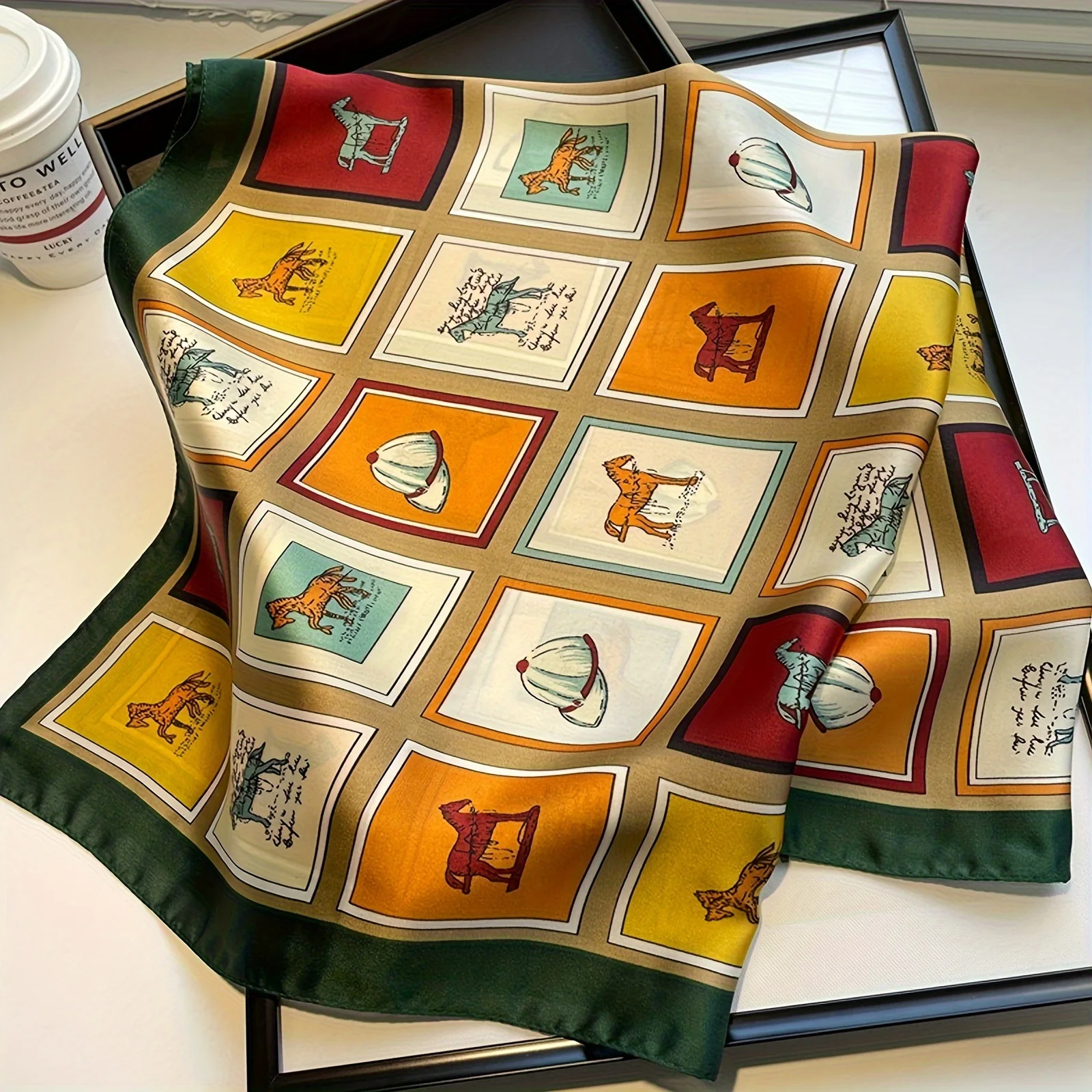 

27,55 "сетка с принтом лошади, квадратный шарф, имитация шелкового шелкового шарфа, стильный солнцезащитный платок для женщин 2026