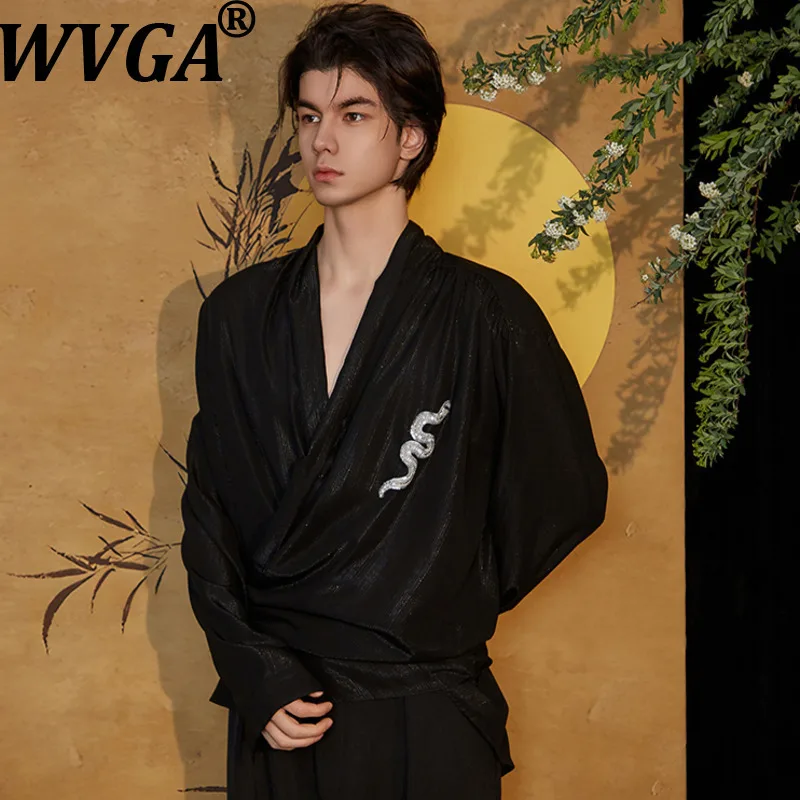 

WVGA Spring Autumn New Man Chinese Style Tide Sequined Bandage Dark Jacket High-End Loose Casual Ins Evening Party Shirts W10957