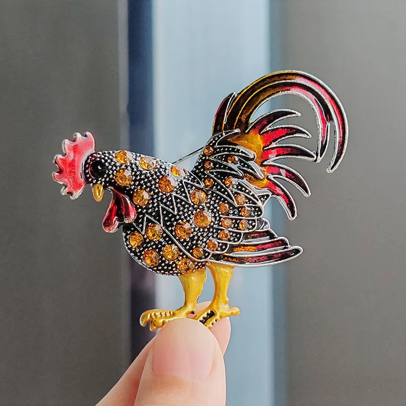 Creative Cute Rhinestone Rooster Chicken Brooches For Women Men Vintage Alloy Animal Brooch Pins Casual Party Jewelry Gifts