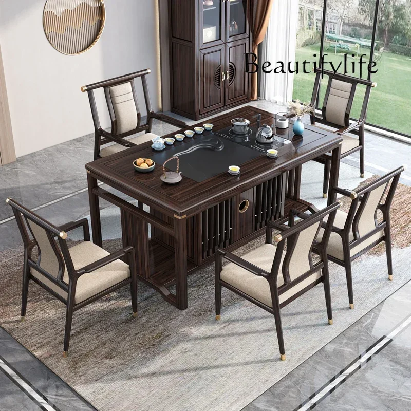 N Ebony solid wood tea table and chair combination modern new Chinese living room home tea table office hospitality
