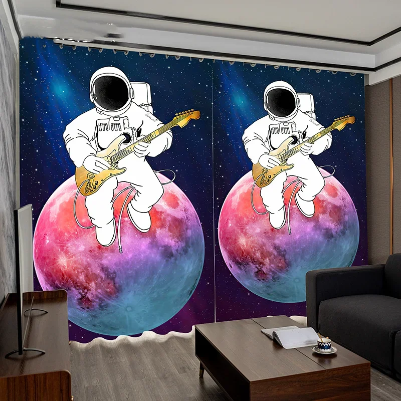 

Creative Ins Style High Shading Curtain Astronaut Science Technology Sense Starry Sky Space Boy Game Bedroom Blackout Drape 2PCS