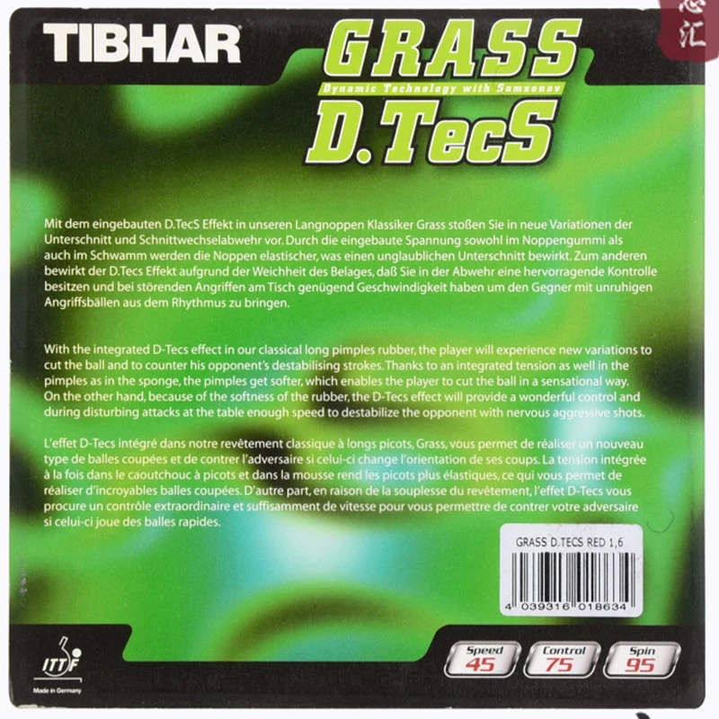 Tibhar-Table Tennis Rubber Rackets, GRASS D.TECS, Long Pimples in Table Tennis Rackets, Sports Racquet