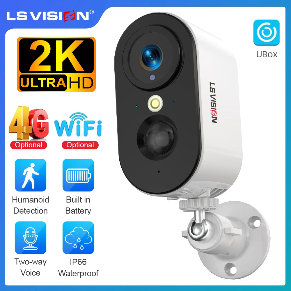 

LS VISION 2K 4G Камеры безопасности Беспроводная уличная Wi-Fi Цветная камера ночного видения AI Обнаружение движения Домашняя внутренняя камера с питанием от батареи