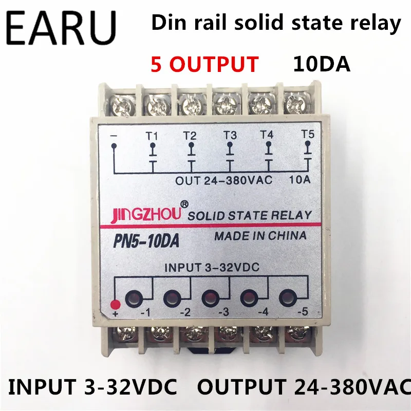 St5-5dd 10DA 5 Channel Din Rail SSR Quintuplicate Five input 3~32VDC Output 24~380VAC Single Phase DC Solid State Relay 10A PLC