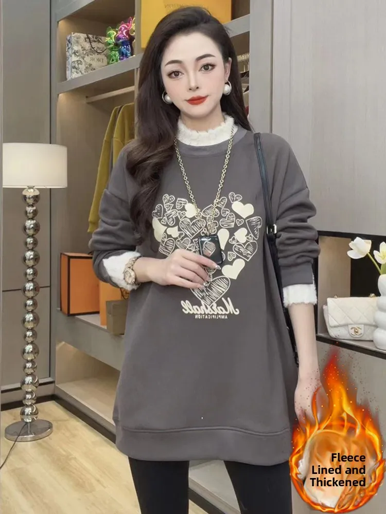 Thiened Fce Love Heart Felpa da donna casual dimagrante lunga Jaet High-End Feeling Capispalla Top per donna