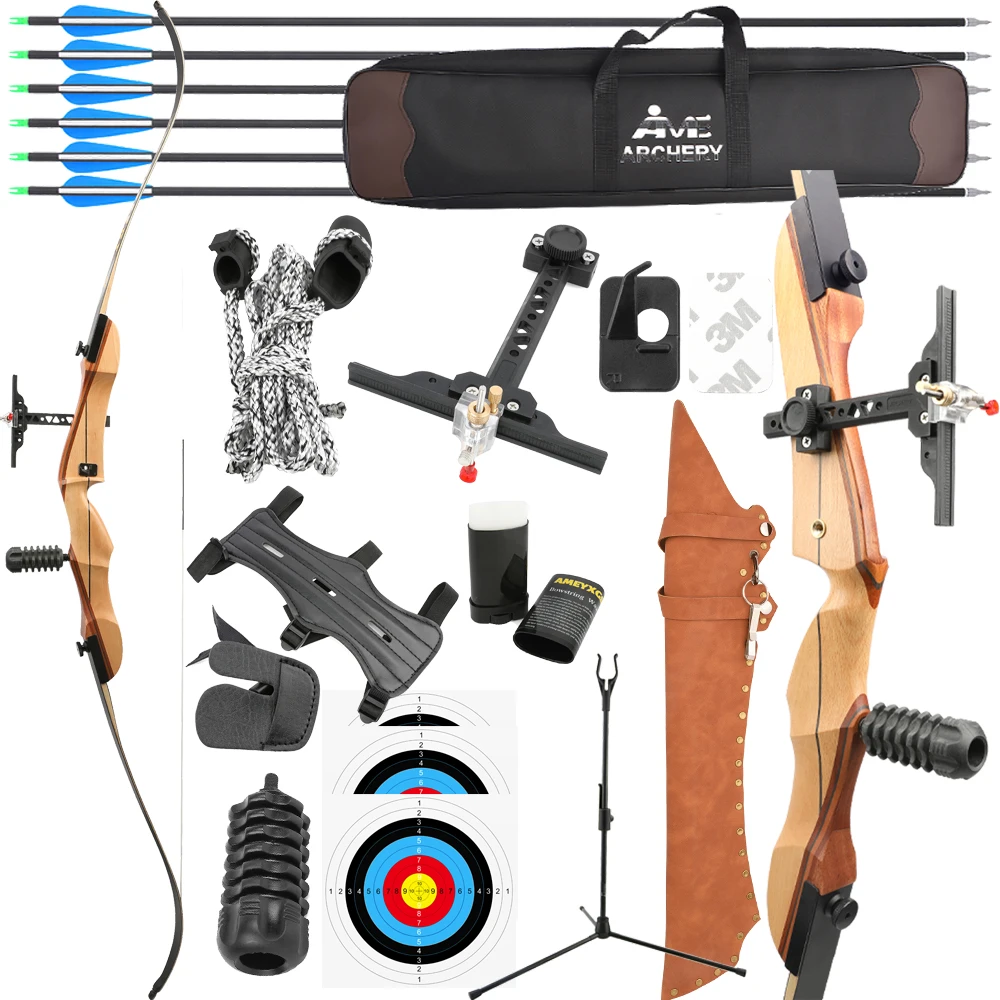 

68 Inch Recurve Bow 20-40lbs Split Wood Riser Carbon Arrow Takedown Bow Right Hand Archery Shooting Target Practice Hunting Bow