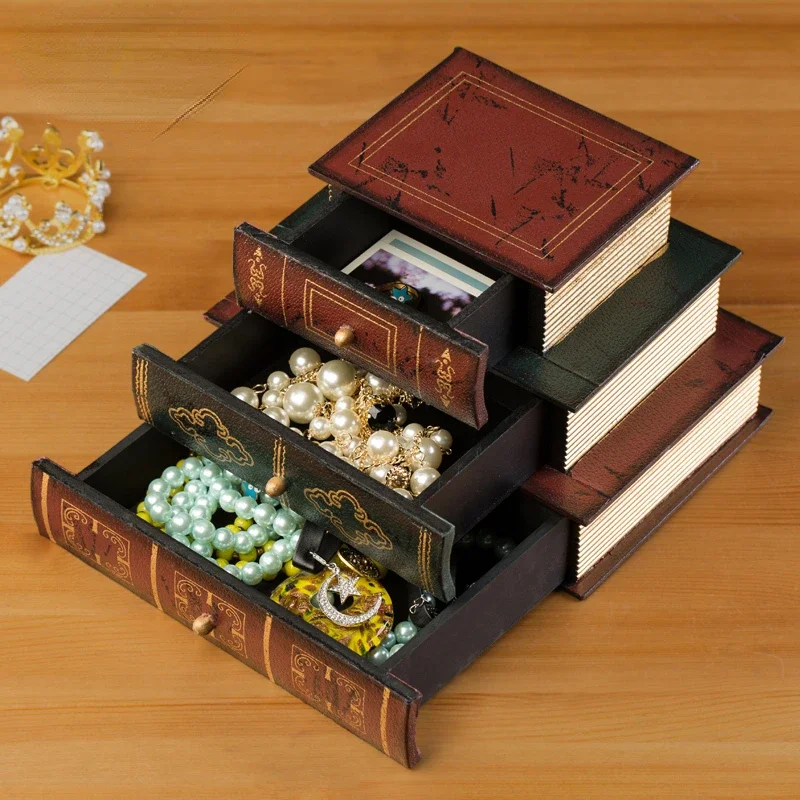 

Multi-function Book Drawer Box, Creative Porch Key Organizer, Desk Study Home Decoration, Dustproof Wooden Storage Box