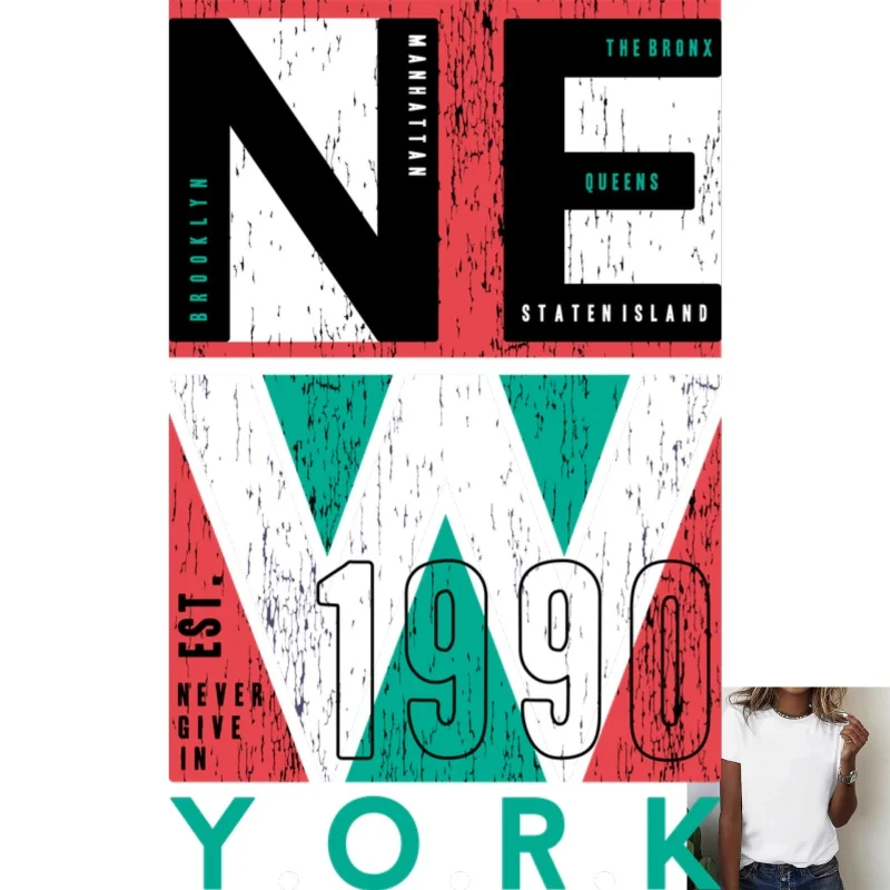 Vintage New York 1990 Graphic Heat Transfer White Ink Iron - on Patch, Suitable for T - Shirts/Canvas Bags, Street Trend Casual