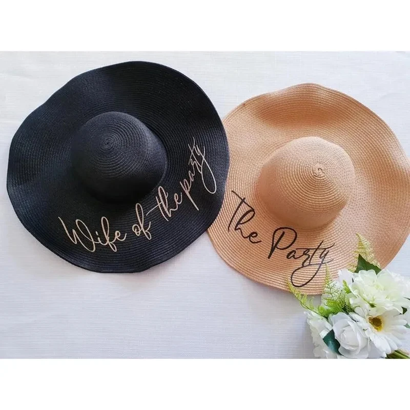 Wife of the party beach floppy hat pernikahan bulan madu pesta lajang pesta pengantin wanita untuk Bridal Shower pengiring pengantin hadiah