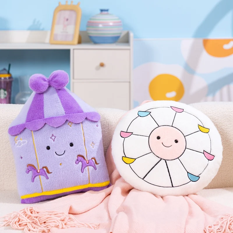 38cm Cartoon Amusement Park Plush Doll Pillow Purple Round Carousel Ferris Wheel Plush Toy Home Decoration Gift For Children