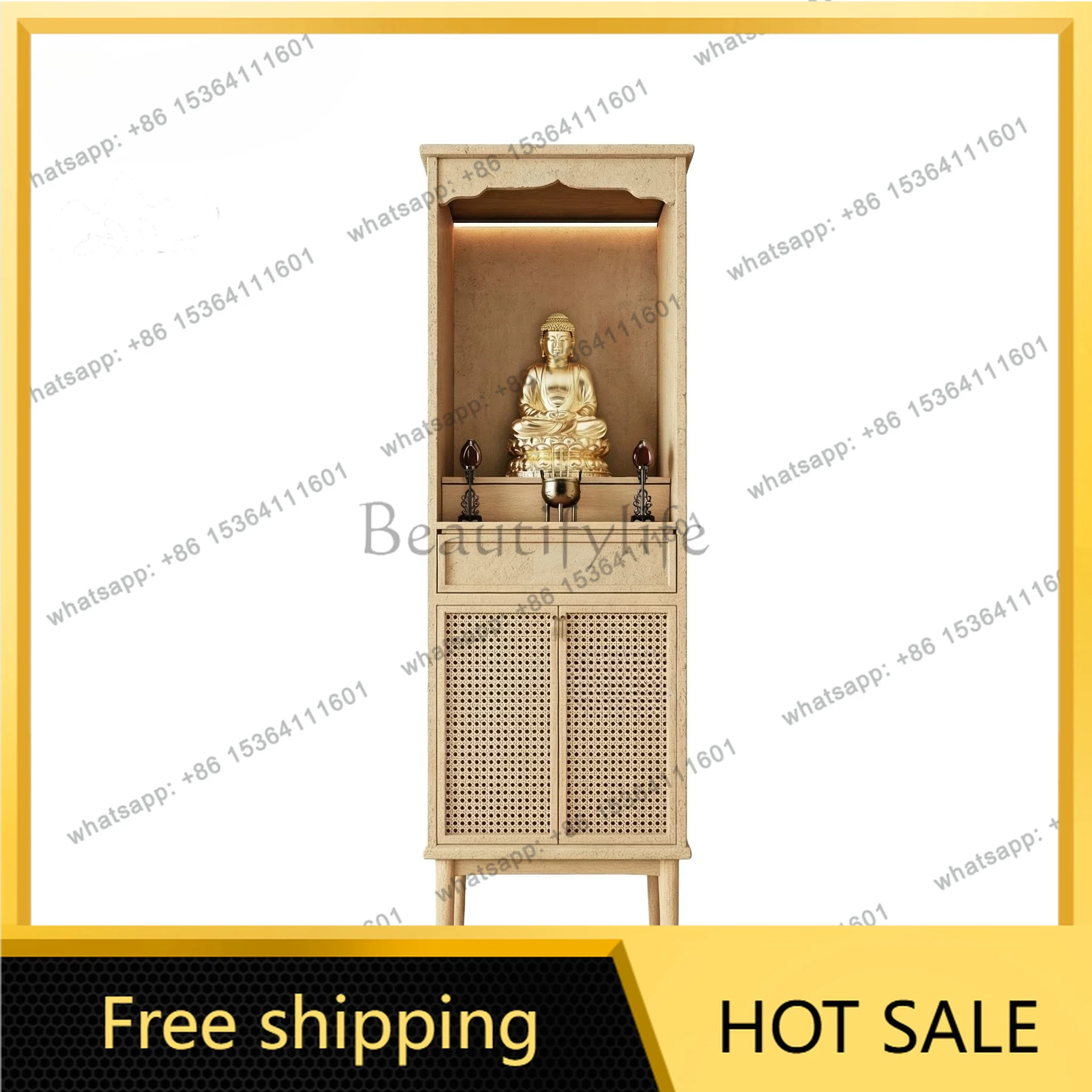 YJ Ash Wood Song‑Style Solid Wood Shrine Cabinet Home Buddha Hall Household Altar For Guanyin Buddha Statue Worship Table