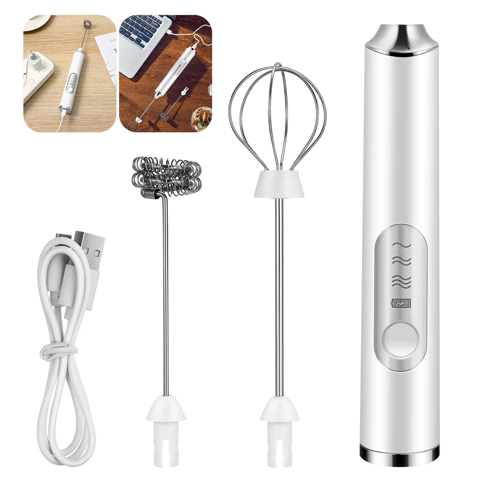 

Electric Whisk Egg Beater Milk Frother Handheld Coffee Stirrer Plastic Stainless Steel 2 Heads Rechargeable USB Portable Easy