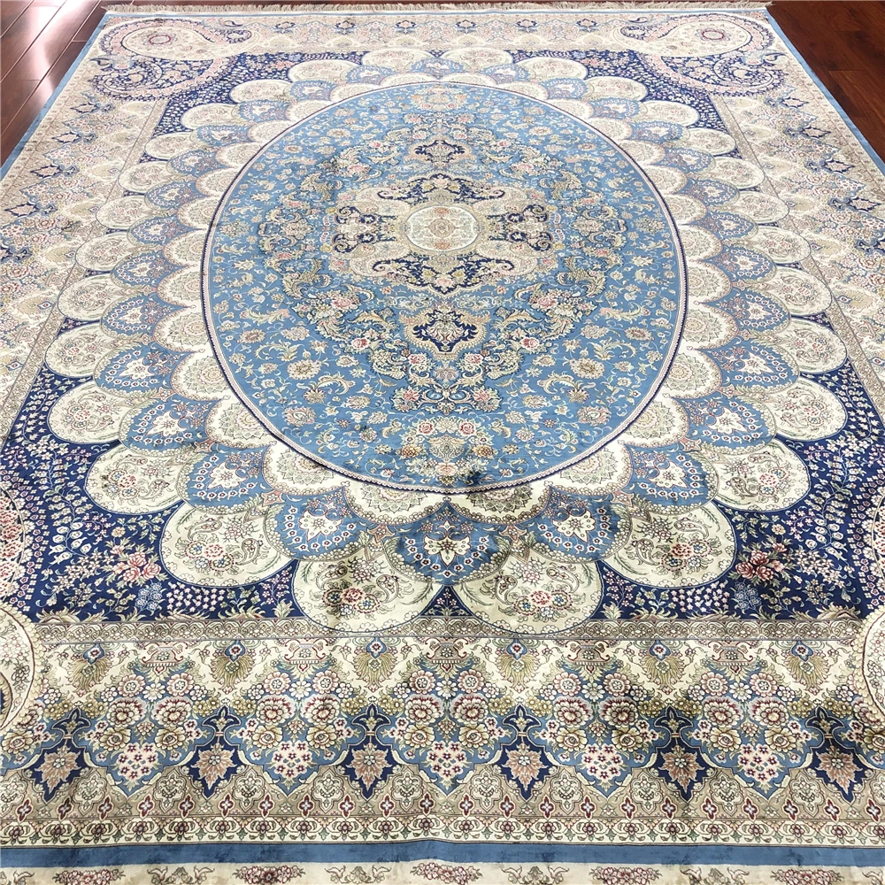 Silk Rug Oriental Classic Medallion White Hand Woven Living Room Carpet Size 9'x12'