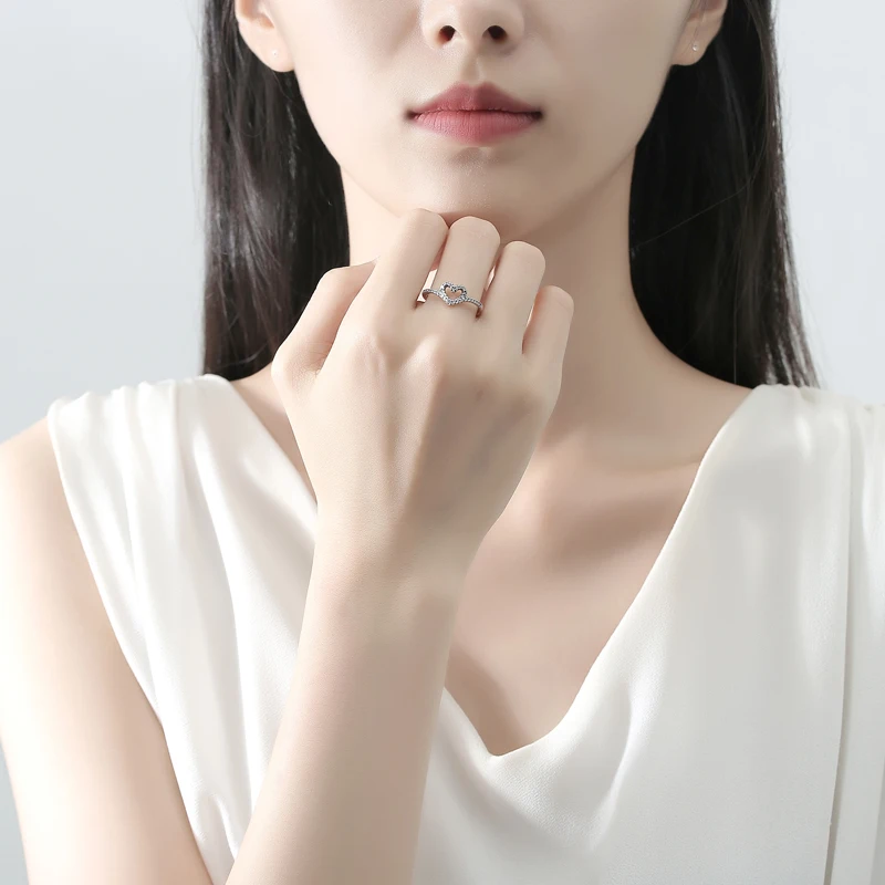 Original 925 Sterling Silver Rings For Women Love Heart Wishbone Rose Gold Engagement Wedding Stackable Ring Jewelry Gift view 4
