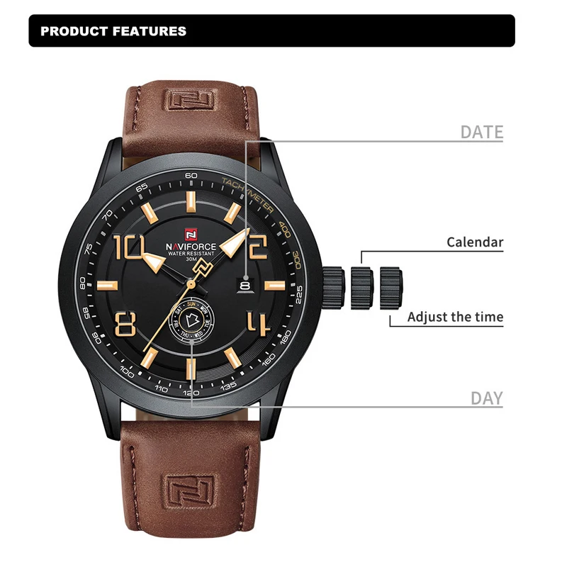 NAVIFORCE Top Brand Design Men Watches Luxury Fashion PU Strap Waterproof Quartz Calendar Wristwatch Male Gift Relogio Masculino