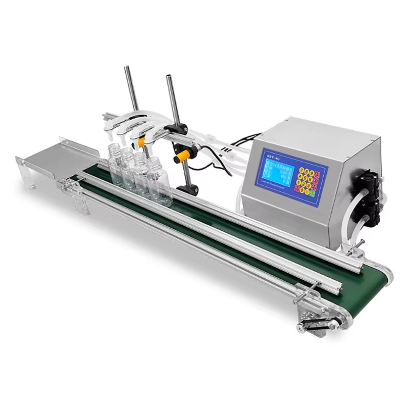 Automatyczna pompa membranowa do napełniania mały płyn cztery głowice z przenośnikiem taśmowym napełniacz oleju 4*3000ml/głowica CSY-4H3200/4H1200