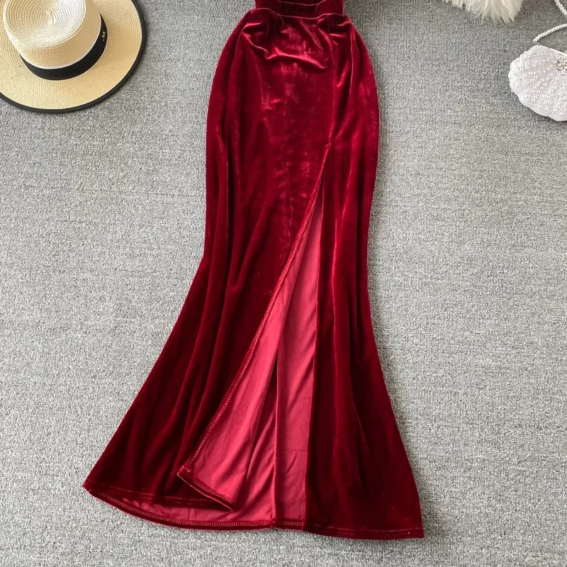 Sexy Deep V Neck Backless Split Dress Off Shoulder Fashion Birthday Party Evening Vestido Women Goth Slim Summer Hip Wrap Dress