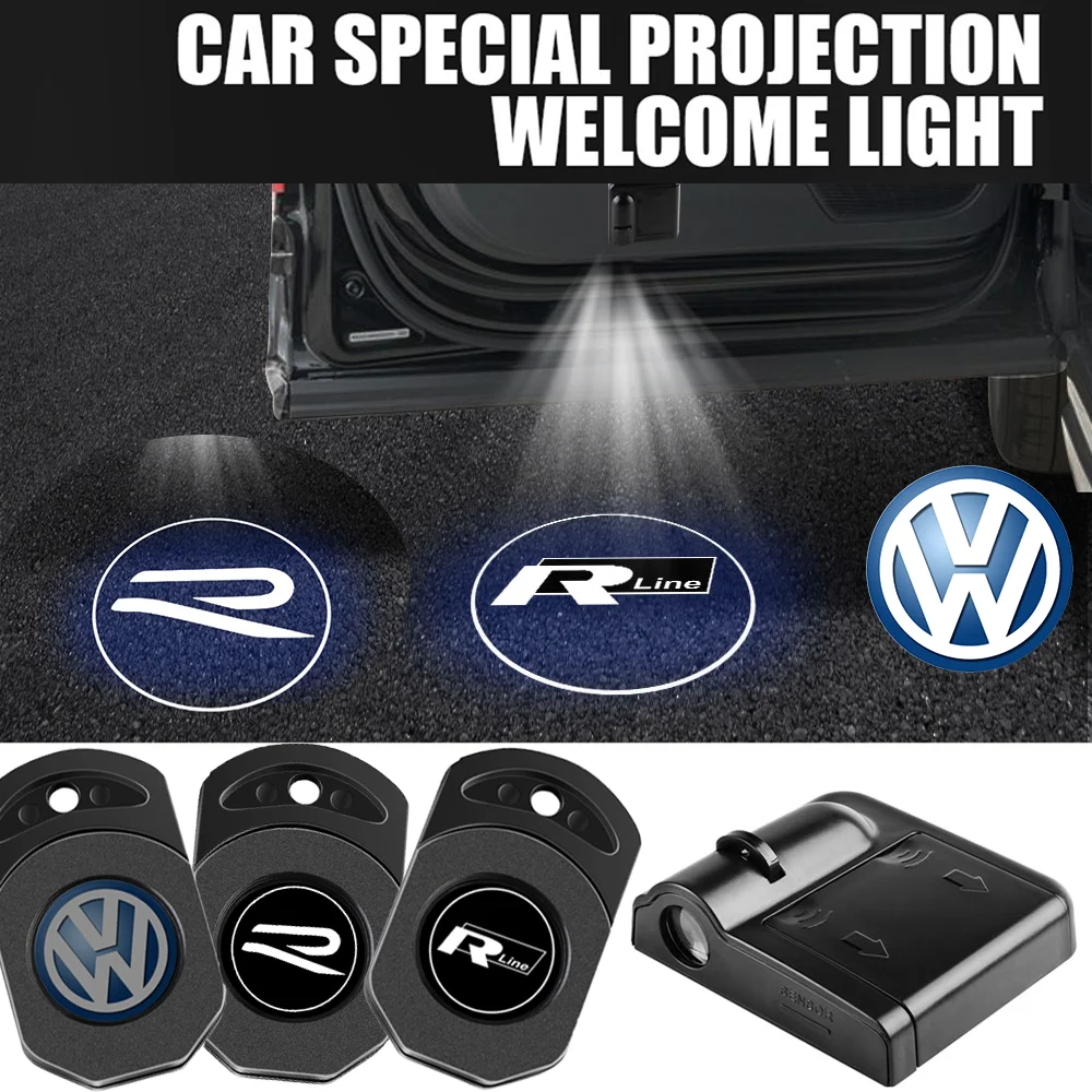 1pc Car Door Universal Wireless Welcome Light For Volkswagen R Rline Touareg Teramont PHIDEON Passat Variant(B8) Scirocco Golf