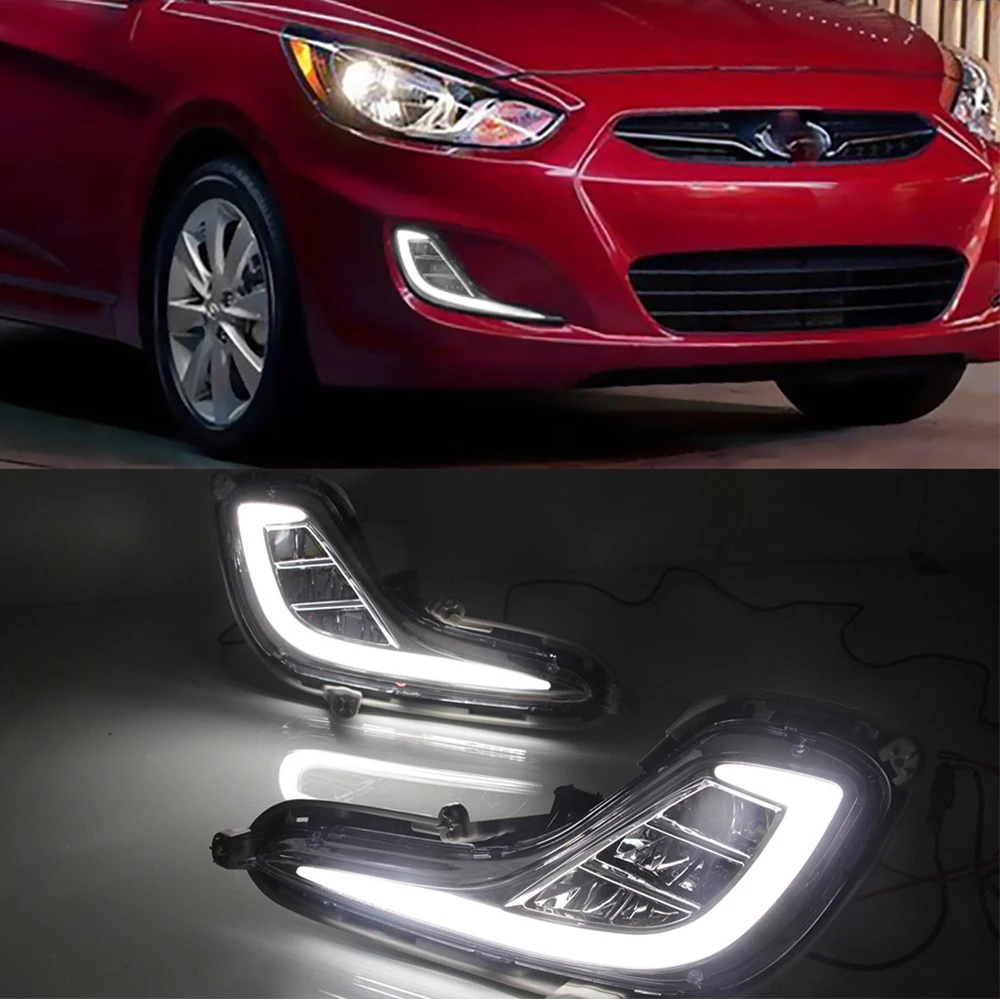 DRL For Hyundai Accent Solaris 2010-2016 Yellow Turn Signal Light Function 12V Car DRL LED Daytime Running Light Led Fog Lamp ﻿