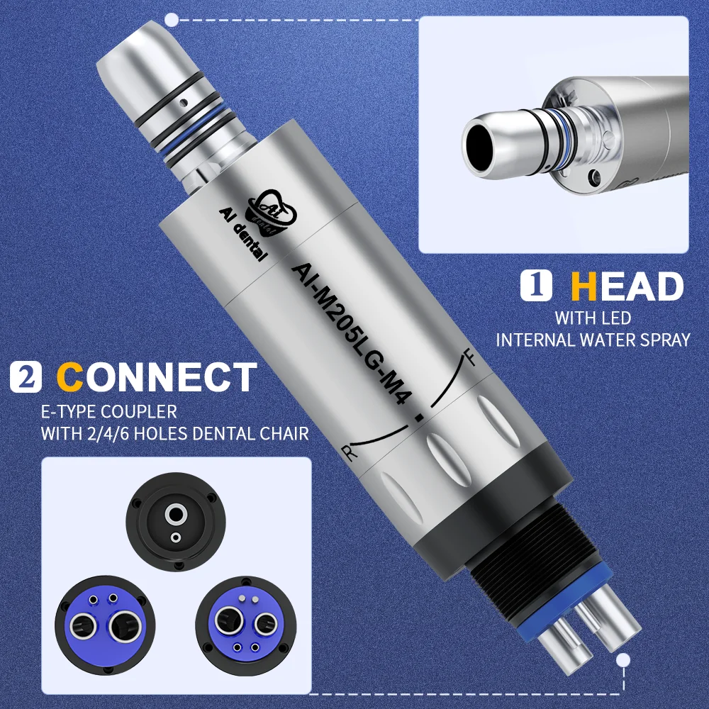 เครื่องมือทันตกรรมชุดสเปรย์น้ำแร่ภายใน1:1จมูกตรง contra มุม handpiece LED Air Motor 2หลุมมิดเวสต์4/6 AI-M205LGS/M205S