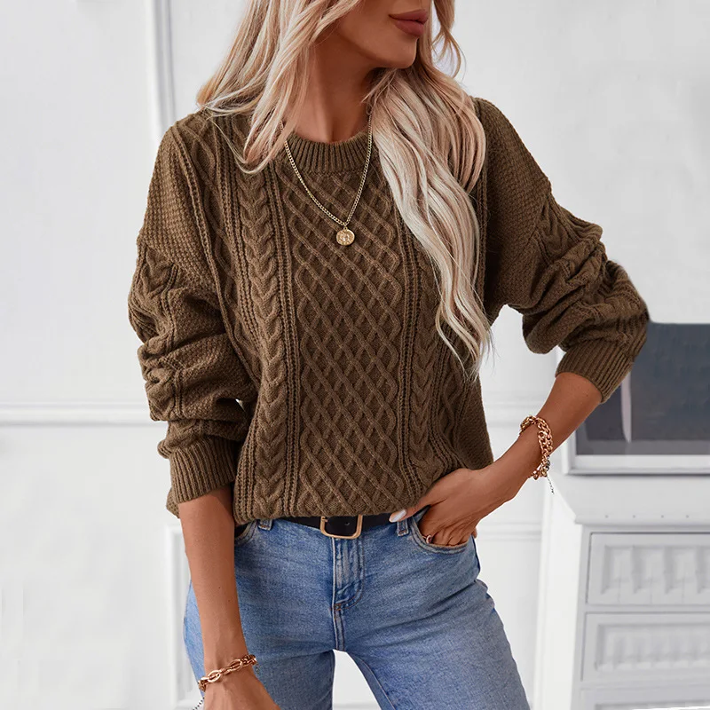 Women's Fashionable Fried Dough Twists Pullover Sweater Women's Sweater Autumn/winter New Vintage Round Neck Knitted Sweater