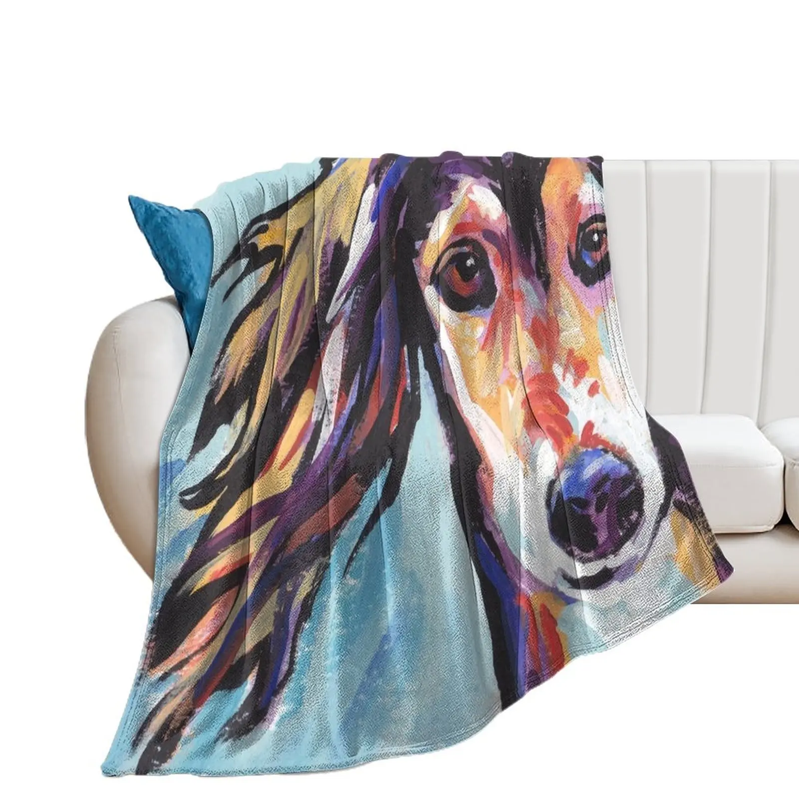 

Saluki Hound Bright colorful pop dog art Throw Blanket Hairy Baby warm for winter Sofa Quilt Blankets