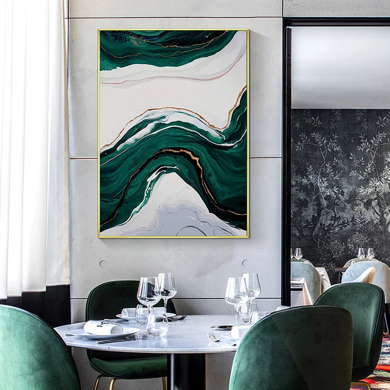 1pc frameless,Modern Marble Abstract Green Lines Gold Foil Light Luxury Nordic Wall Art Canvas Painting Posters Picture Living R view 4