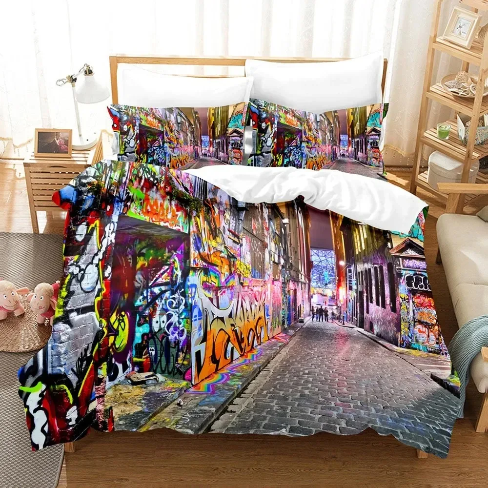 

Graffiti Wall Urban Street Art Painting Bedding Set Bedroom Soft Modern Bedspreads Comefortable Duvet Cover Quilt Pillowcase