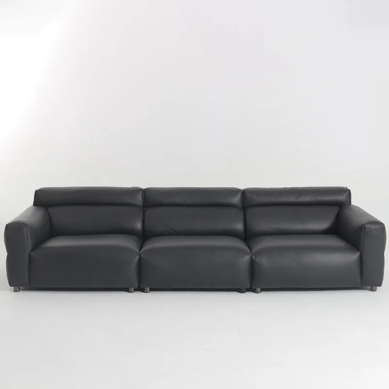 

Customizable Foshan sofa Italian minimalist black tofu block sofa living room down all leather high backrest sofa customization