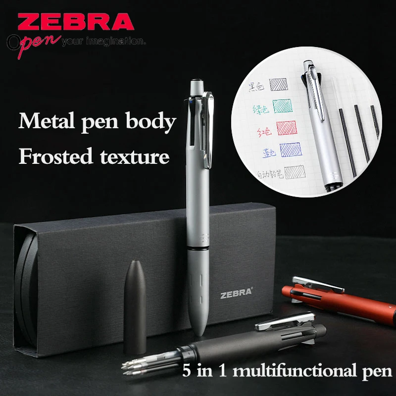 ZEBRA B4SA4 Module Pen 5-in-1 Metal Rods 4 Color Ballpoint Pen 0.7mm + Mechanical Pencil 0.5mm Multi-function Pens for Writing