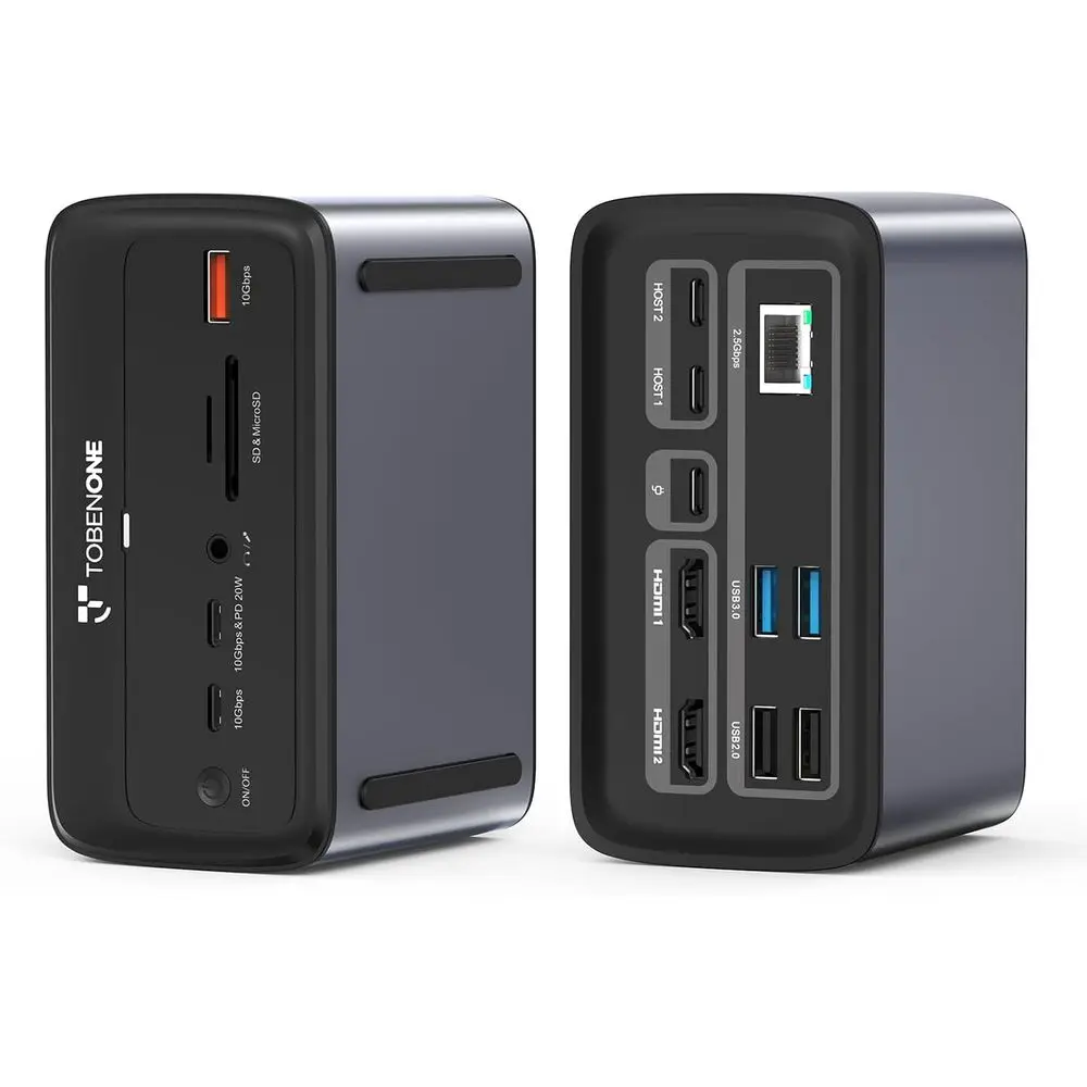 

4K@60Hz Dual-Monitor USB-C Docking Station with 2 HDMI, 7 USB Ports, 100W Power Supply, 20W Charging, 2.5G Ethernet for Home and