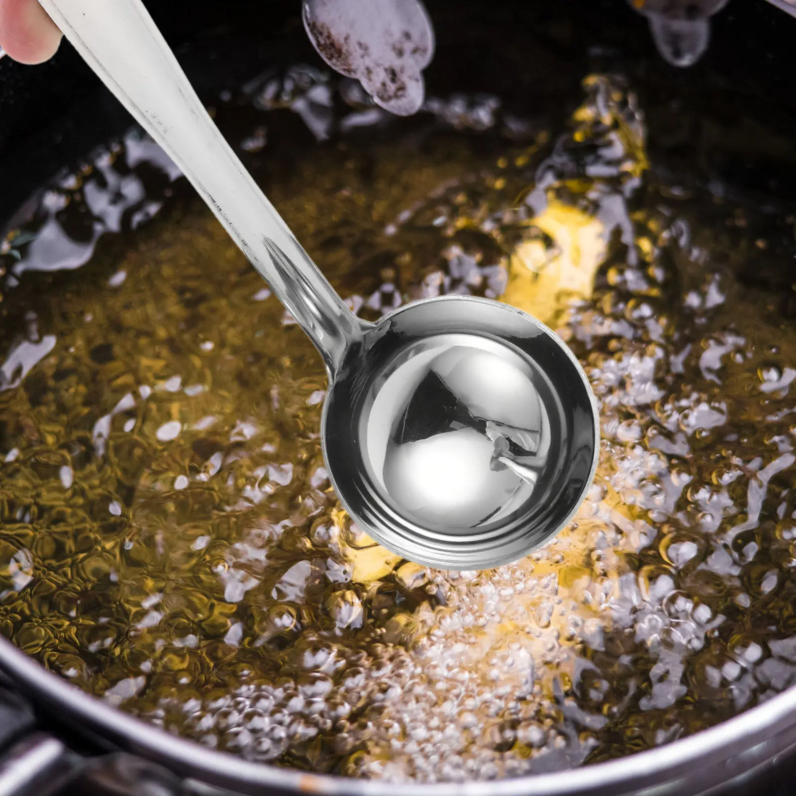 Deep Serving Ladle Stainless Steel Thickened Bowl Long Handle Hook for Soup Stews Sauces Gravies Catering Home Use