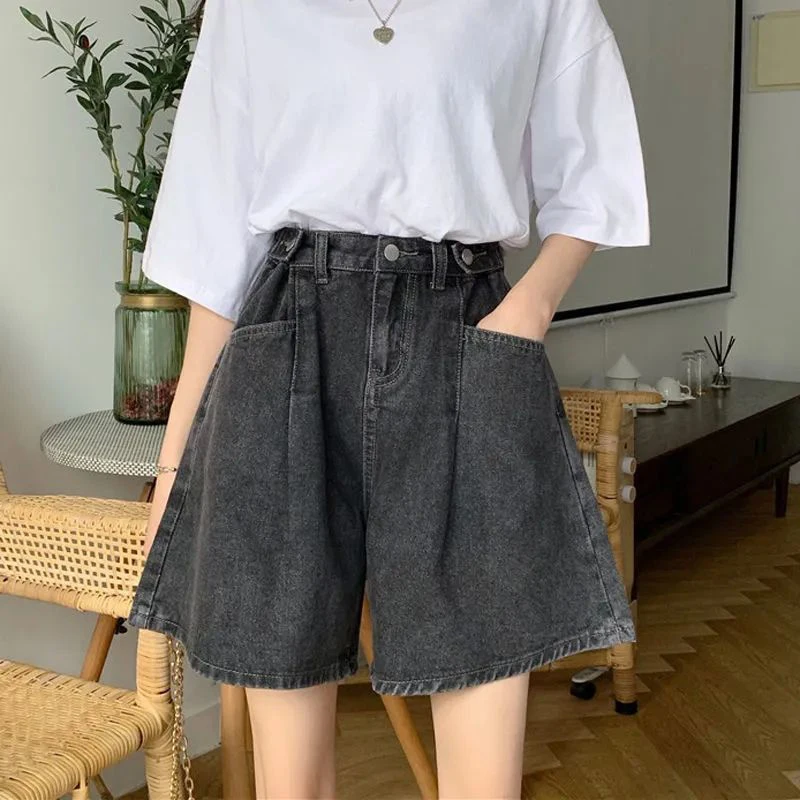 150kg Extra-Size Summer High-Waisted Denim Shorts Women's Loose Korean Five-Point A-line Hot Pants Female Wide-Leg Cowboy Shorts