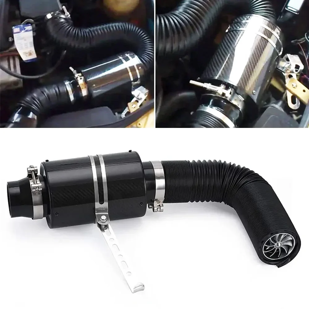 1 Set Universal Car Cold Air Filter Feed Enclosed Intake Induction Pipe Hose Kit Carbon Fibre Air Filter Adapters Bellows