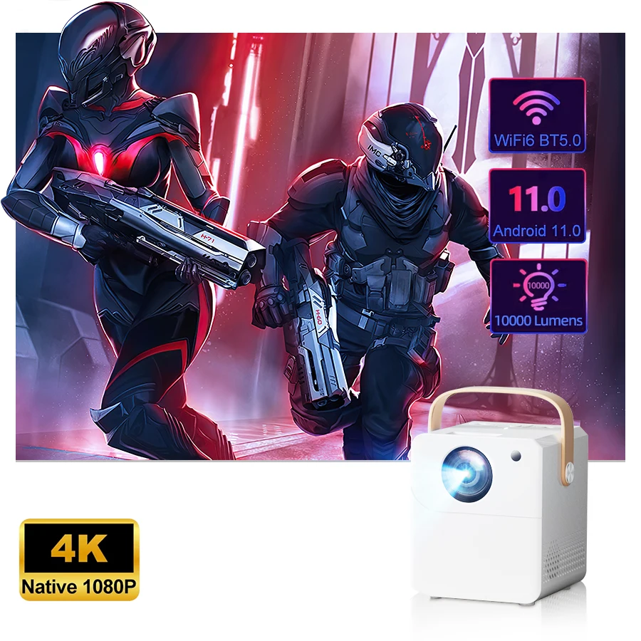 

4K Ultra HD Projector, Built in Android System, 5G WiFi Connection to Phone Screen Projection, Compact and Portable, Suitable fo