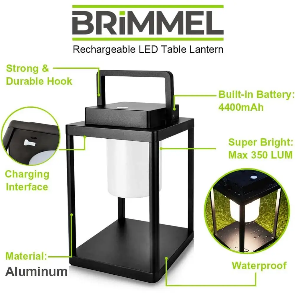 Portable Waterproof Outdoor Table Lamp Rechargeable 35W 350 Lumen 3-Level Touch Control Aluminum USB Charging Lantern