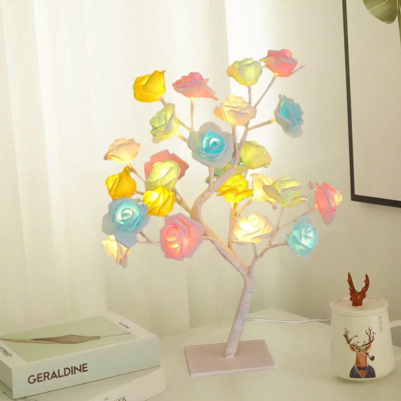 1PC 24 LED USB Rose Desk Lamp, Tree Lamp, Bedside Night Light, Give To Girlfriend, Mother's Day, Birthday Gift!