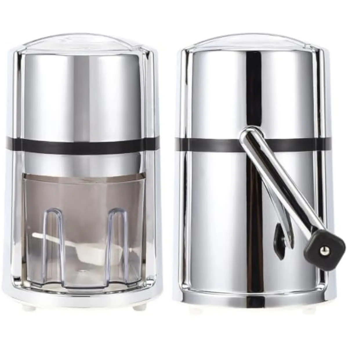 Hand-Crank Ice Shaver for Home Bar and Kitchen Use • Compact Portable Design with Mirror-Finish Electroplated Body • Stainless S